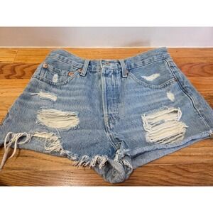Levis Denim Cut Off Shorts Women 26 Distressed Festival Button Fly Daisy Dukes